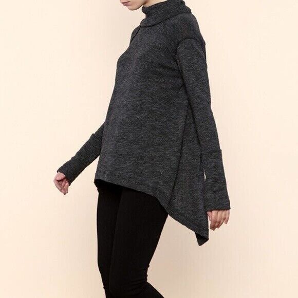 Free People We The Free XS Oversized Gray Split Back Turtleneck Top - Picture 1 of 5